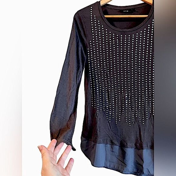 APT 9 Studded Layered Long Sleeve Black Tunic Top Medium lightweight - Picture 4 of 15